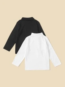 SHEIN Young Boy 2pcs Solid High Neck Tee - Black and White - View 2