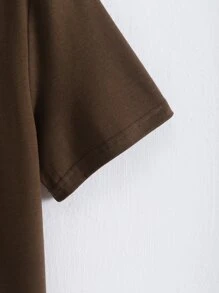 Hombres Camiseta unicolor de cuello redondo - Marrón Chocolate - Ver 3