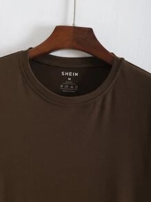 Hombres Camiseta unicolor de cuello redondo - Marrón Chocolate - Ver 4