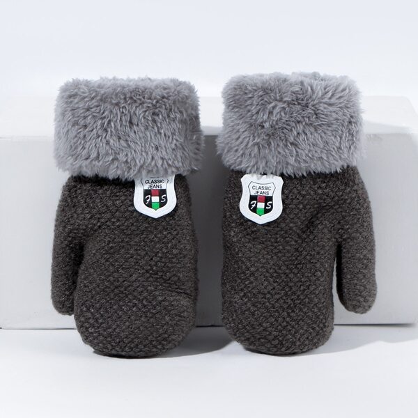 

Baby Fuzzy Trim Label Patch Gloves, Dark grey