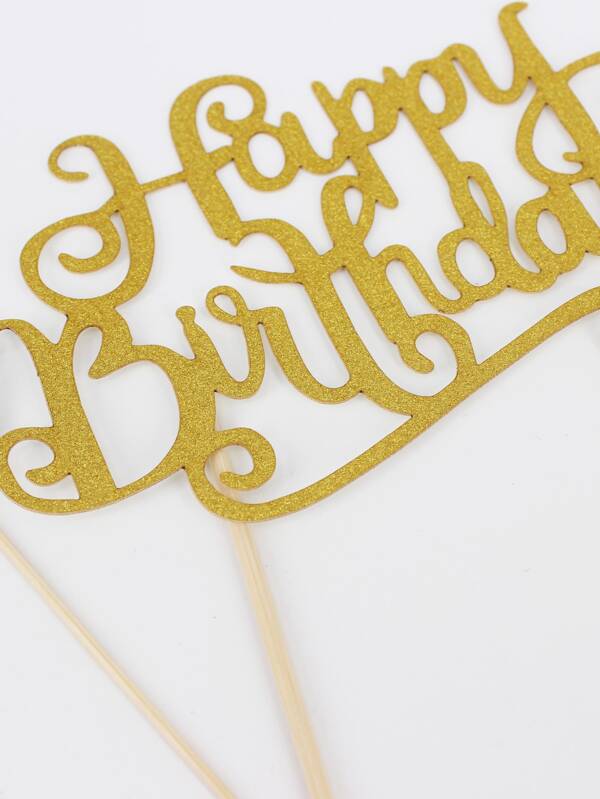 7pcs Heart Design Birthday Cake Topper, Gold Glitter Birthday Cake