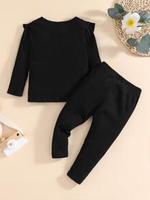 Baby Ruffle Trim Solid Tee & Leggings - Black - View 2