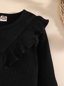 Baby Ruffle Trim Solid Tee & Leggings - Black - View 4