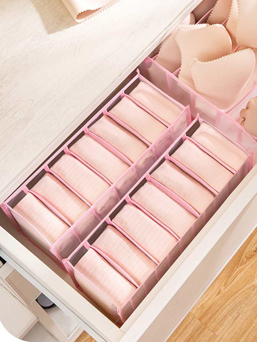 1pc Multi-grid Underwear Storage Box, 7 Grid Pink Socks Storage Box For Home - Pink - View 1