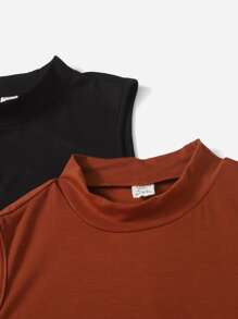 SHEIN Teen Girls 2pcs Solid Mock Neck Dress - Multicolor - View 3