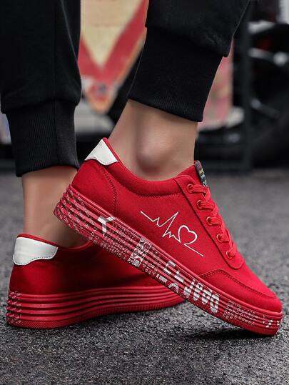 Women Letter Graphic Lace-Up Front Skate Shoes, Sporty Outdoor Sneakers