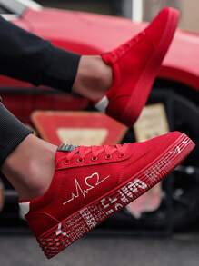 字母圖案前綁帶板鞋 - 紅色 - 查看 3