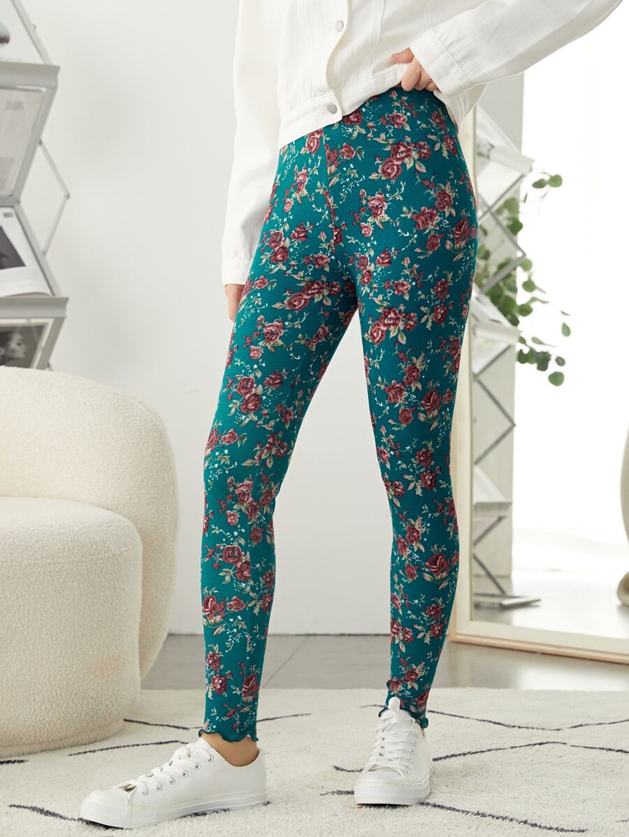 SHEIN Leggings Bé Gái Hoa Tất cả trên in Hấp dẫn - Nhiều màu - Xem 1