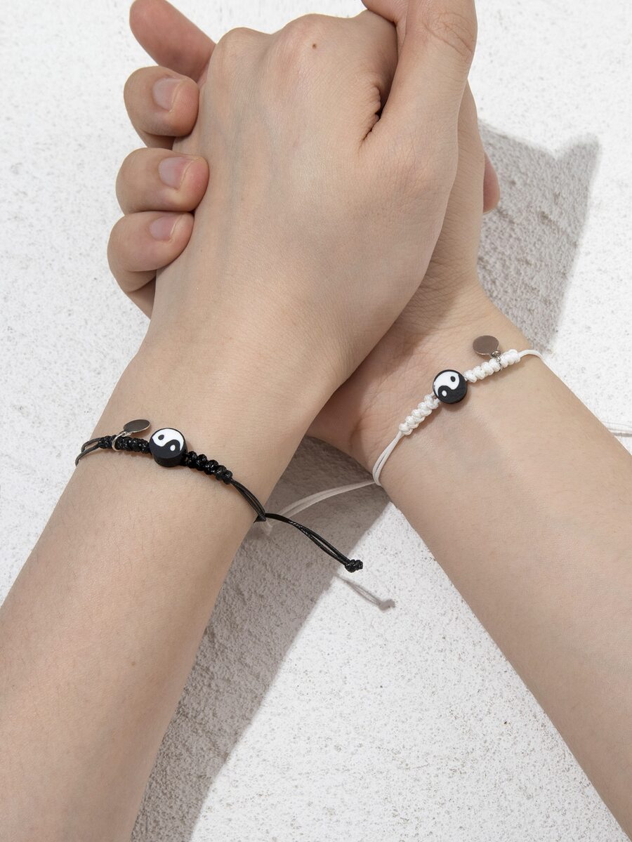 2 piezas pareja con diseño de Yin y Yang Pulsera - Blanco y Negro - Ver 1