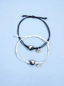 2 piezas pareja con diseño de Yin y Yang Pulsera - Blanco y Negro - Ver 2