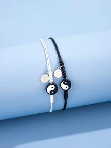 2 piezas pareja con diseño de Yin y Yang Pulsera - Blanco y Negro - Ver 3