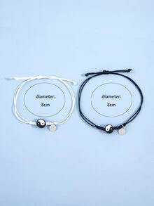 2 piezas pareja con diseño de Yin y Yang Pulsera - Blanco y Negro - Ver 4