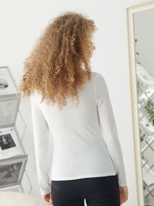 SHEIN 少女編織素色V領T卹，適用於夏季 - 白色 - 查看 2