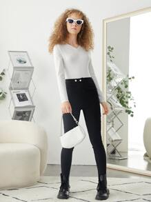 SHEIN 少女編織素色V領T卹，適用於夏季 - 白色 - 查看 4