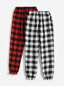 2 piezas Pantalones de dormir de guingán - Multicolor - Ver 3