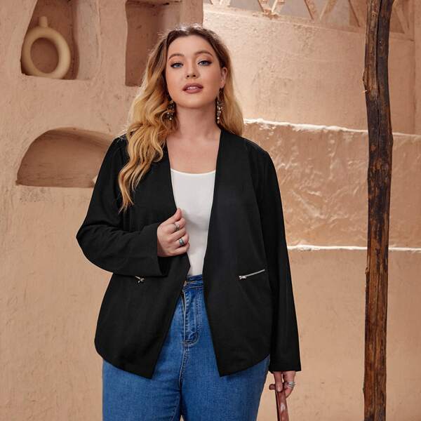 

Plus Zip Pocket Open Front Jacket, Black