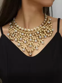 1 Pieza Collar De Moda Exagerado Para Mujer Con Decoración De Diamantes De Imitación