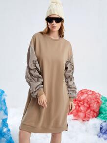 SHEIN Vestido sudadera de manga fruncido de color combinado