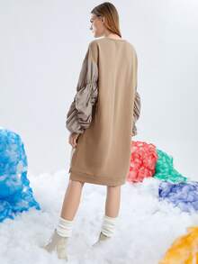 SHEIN Vestido sudadera de manga fruncido de color combinado
