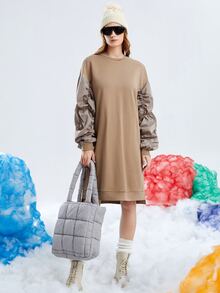 SHEIN Vestido sudadera de manga fruncido de color combinado