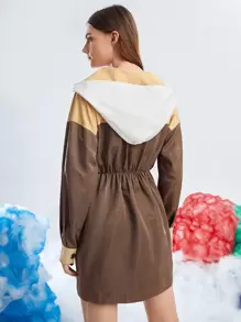 SHEIN EZwear Contrast Panel Drop Shoulder Hooded Dress - Multicolor - View 2
