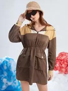 SHEIN EZwear Contrast Panel Drop Shoulder Hooded Dress - Multicolor - View 5
