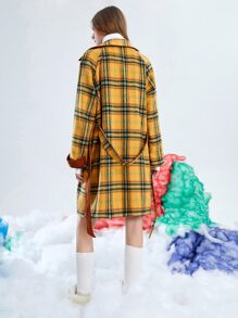 SHEIN EZwear Abrigo con estampado de tartán de manga raglán con cinturón - Multicolor - Ver 2