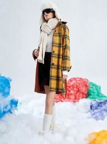 SHEIN EZwear Abrigo con estampado de tartán de manga raglán con cinturón - Multicolor - Ver 4