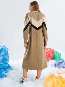 Vestido con estampado de cheurón con diseño fruncido de manga murciélago - Multicolor - Ver 2