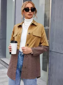 SHEIN LUNE Colourblock Plaid Drop Shoulder 2 In 1 Coat - Multicolor - View 1