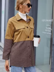 SHEIN LUNE Colourblock Plaid Drop Shoulder 2 In 1 Coat - Multicolor - View 4