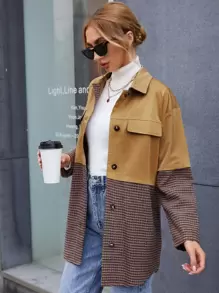 SHEIN LUNE Colourblock Plaid Drop Shoulder 2 In 1 Coat - Multicolor - View 5