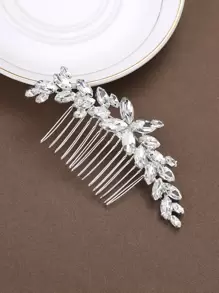 1pc Women's Elegant Glass Rhinestone Hair Comb Headpiece, Suitable For Bride, Wedding, Party - Silver - View 1