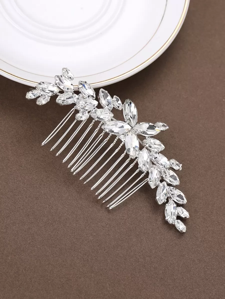1pc Women's Elegant Glass Rhinestone Hair Comb Headpiece, Suitable For Bride, Wedding, Party - Silver - View 1