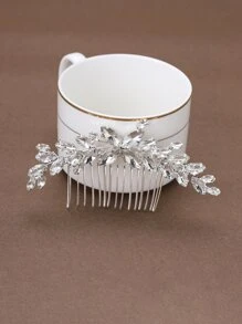 1pc Women's Elegant Glass Rhinestone Hair Comb Headpiece, Suitable For Bride, Wedding, Party - Silver - View 2
