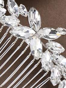 1pc Women's Elegant Glass Rhinestone Hair Comb Headpiece, Suitable For Bride, Wedding, Party - Silver - View 3