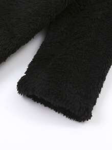 Young Girl Long Sleeve Hooded Solid Double-Sided Fleece Autumn Winter Jacket, Cute Simple Versatile Warm Sporty Outerwear - Black - View 3