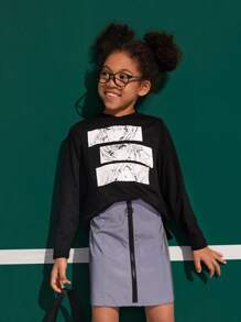 SHEIN Girls Figure Graphic Tee - Black - View 1