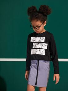 SHEIN Girls Figure Graphic Tee - Black - View 3