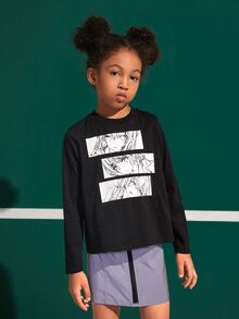 SHEIN Girls Figure Graphic Tee - Black - View 4