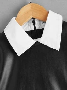 SHEIN Cô gái Tween Hai âm chất liệu da PU Bảng Áo 2 trong 1 - Đen và trắng - Xem 3