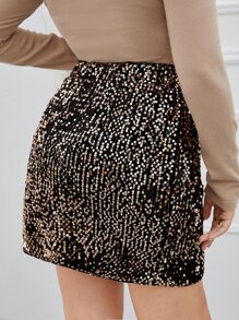 SHEIN Unity Plus Sequin Mini Skirt For New Year Holiday Party - Gold - View 2
