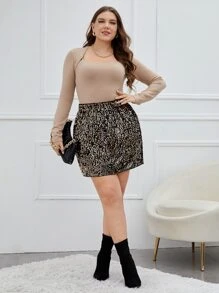 SHEIN Unity Plus Sequin Mini Skirt For New Year Holiday Party - Gold - View 4
