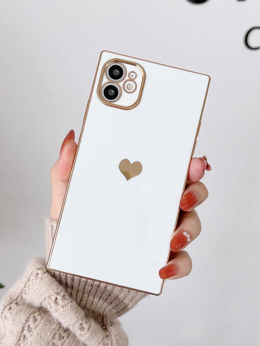 Heart Pattern Contrast Frame Phone Case