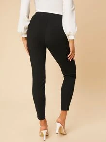 SHEIN PETITE High Waist Fold Pleated Cropped Trousers - Black - View 2