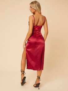 SHEIN PETITE Split Thigh Cami Dress - Burgundy - View 2