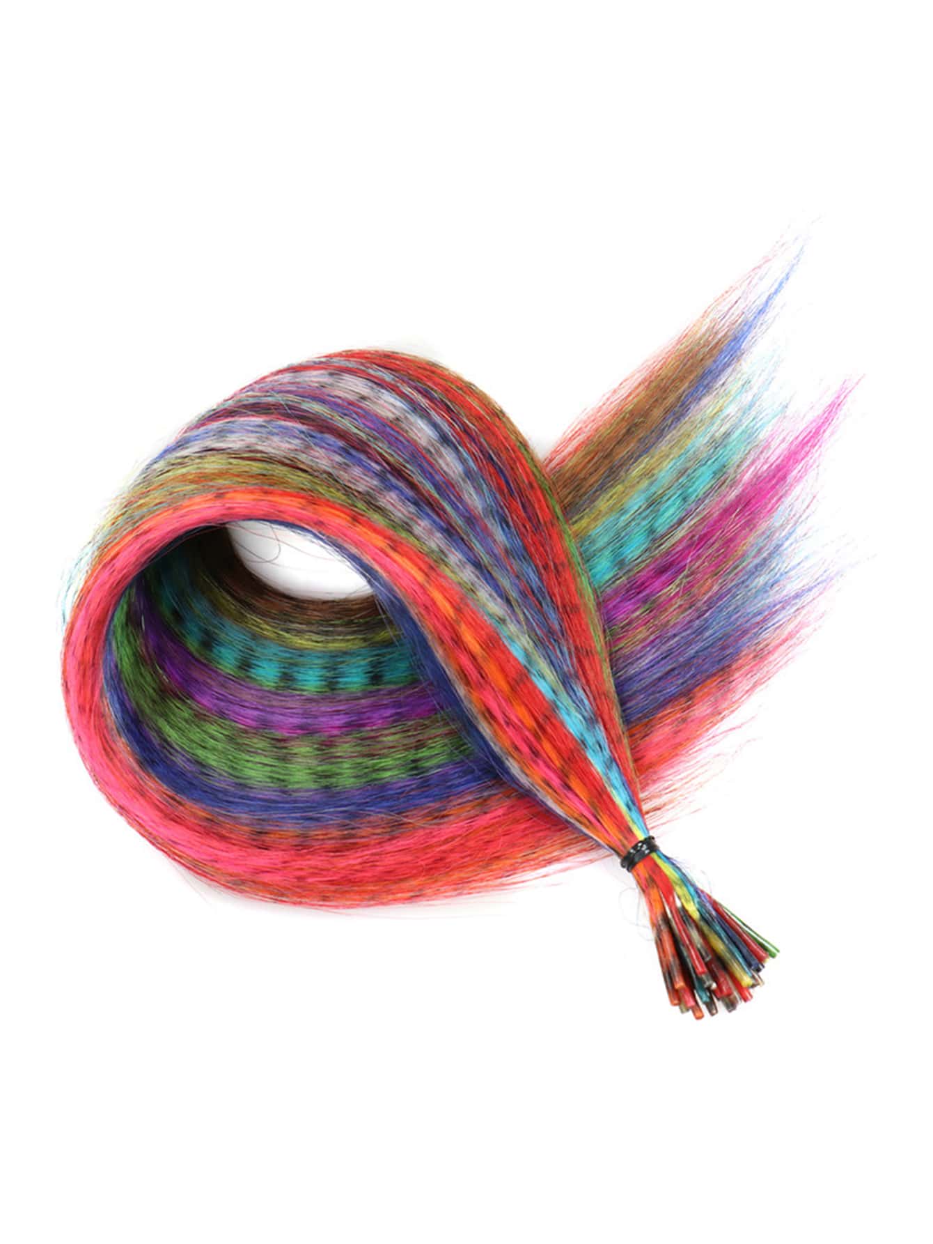 Synthetic Colored I-Tip Feather Hair Extensions 16" 30 Strands/Pack Women's High Temperature Fiber Wig Accessories - Multicolor - View 1