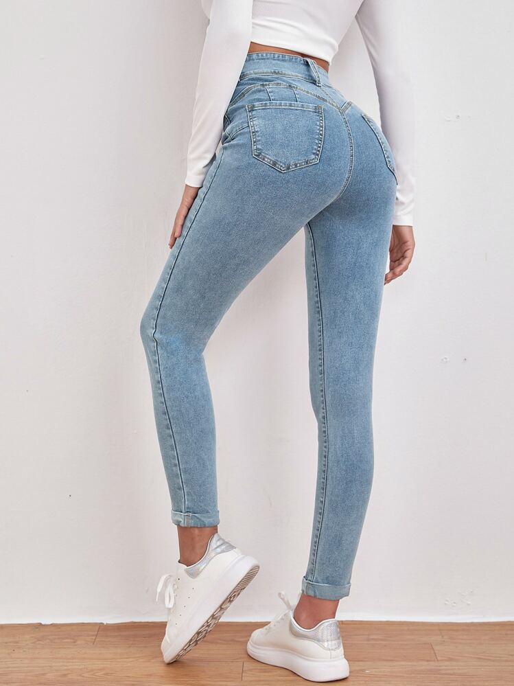 EMERY ROSE High Waist Slant Pocket Skinny Black Jeans - Light Wash - View 2
