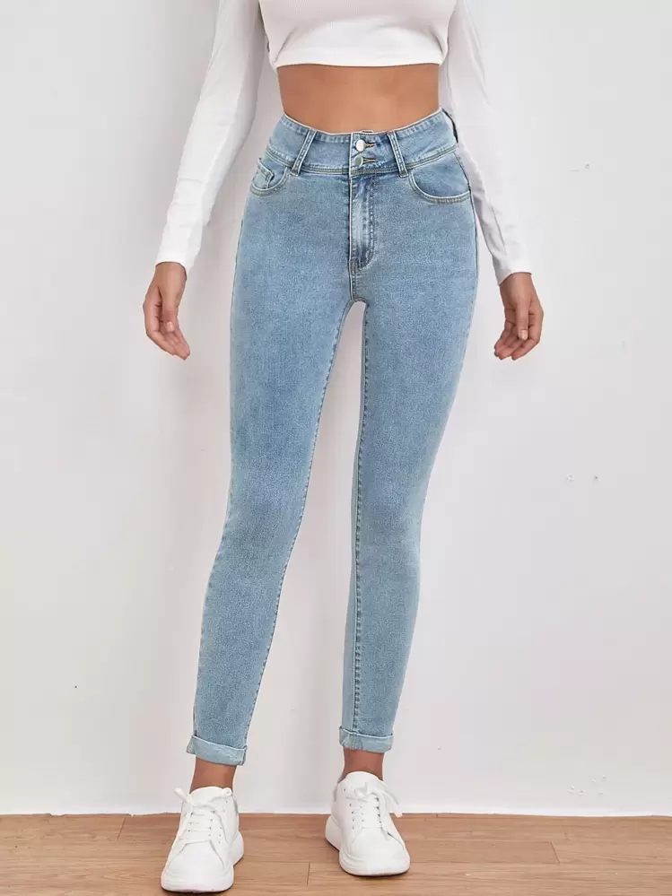 EMERY ROSE High Waist Slant Pocket Skinny Black Jeans - Light Wash - View 3