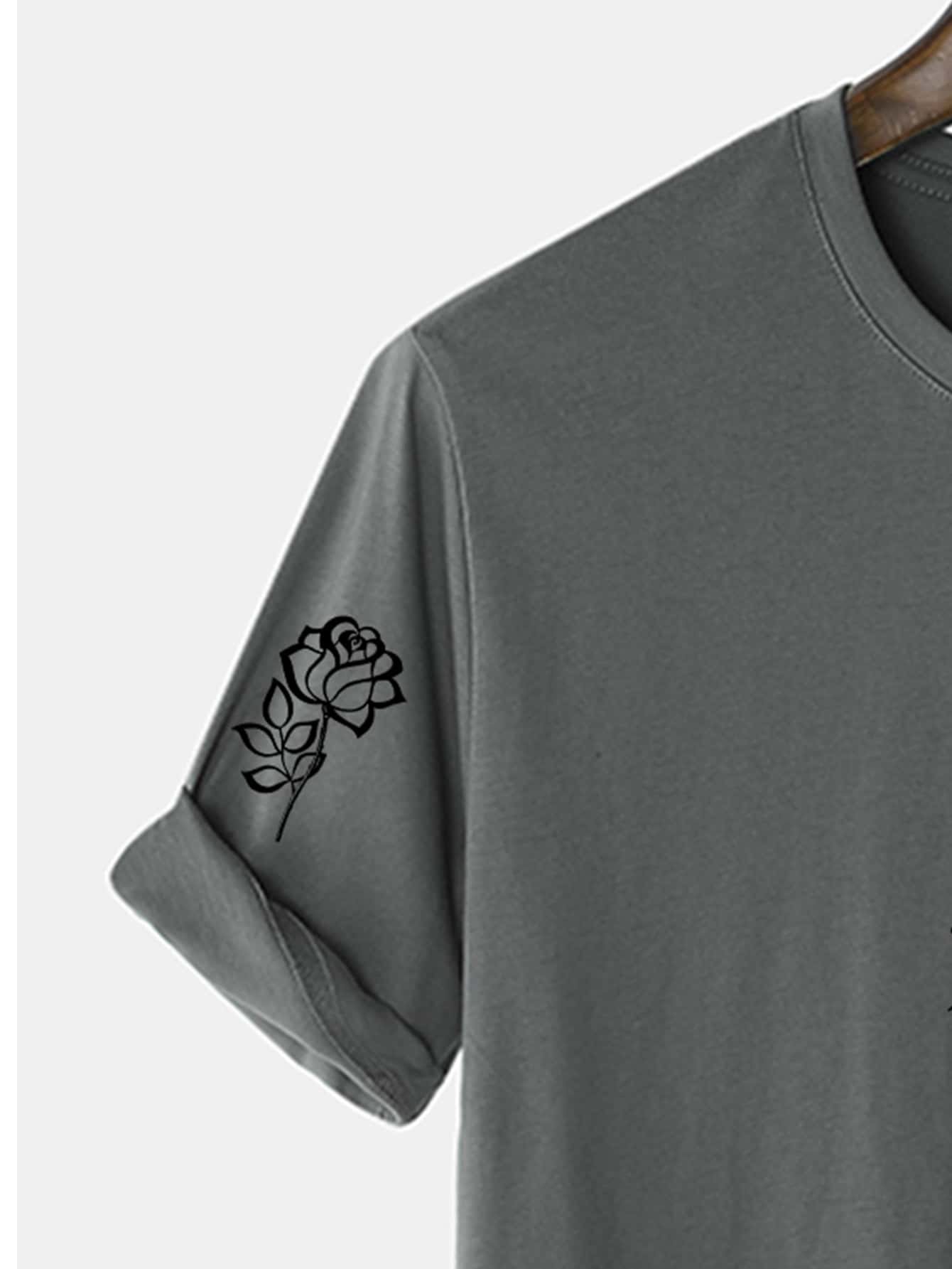 Manfinity Men Japanese Character And Floral Print Tee - Dark Grey - View 4